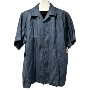 Breakwater Men's XL 100% Linen Casual Button Up Blue Short Sleeve Shirt NWT